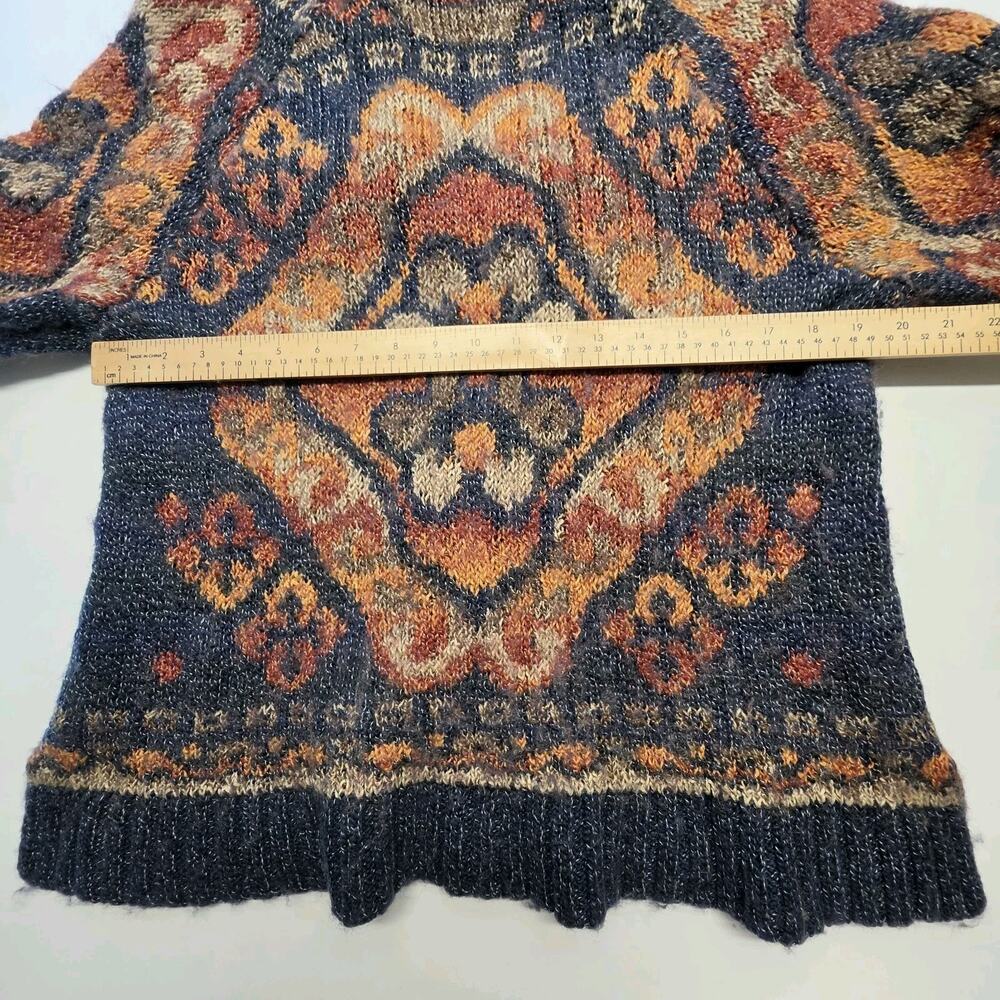 J. Jill Shawl Collar Button Front Patterned Cardigan in Navy, Rust, Gold - Picture 7 of 9